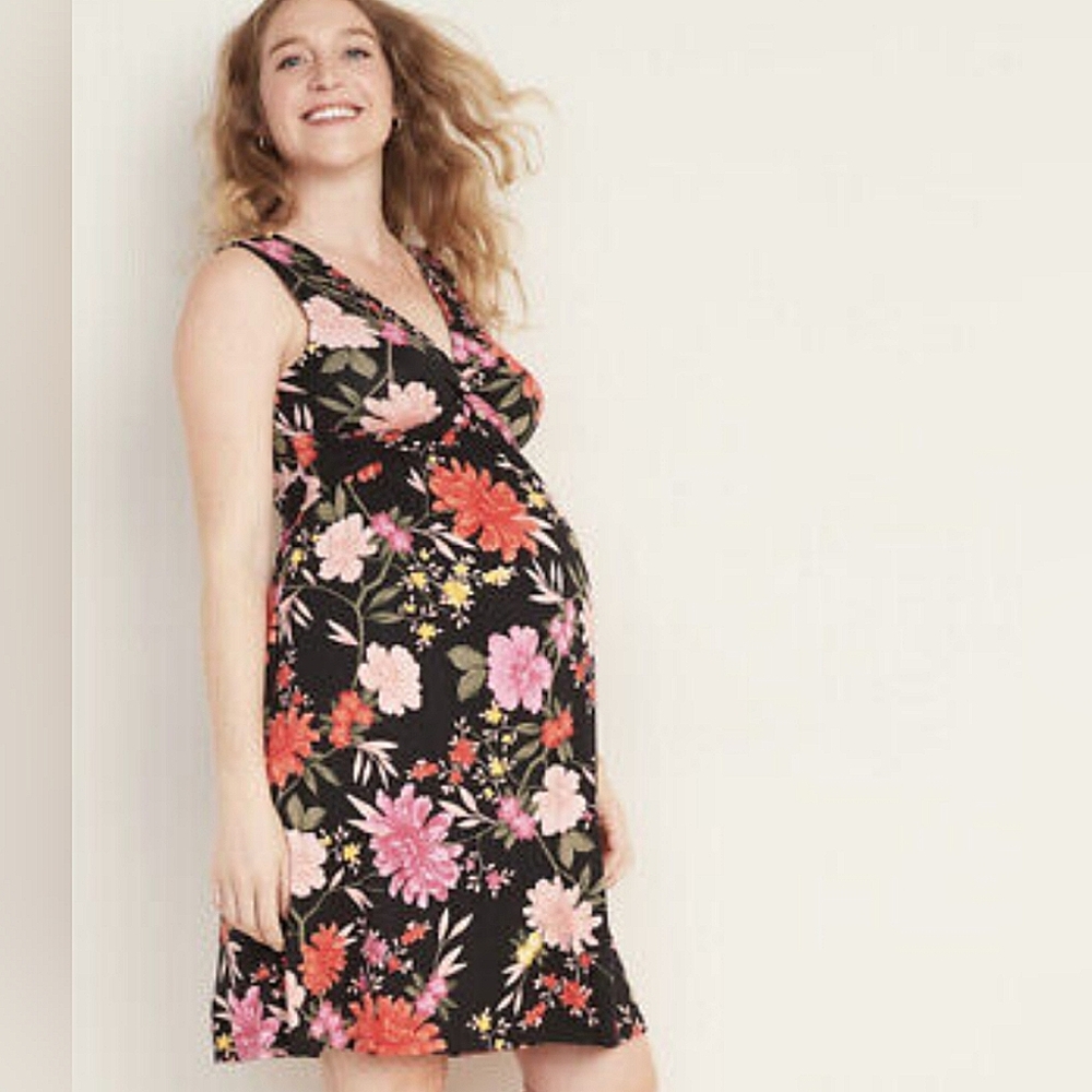 Old Navy || Maternity Midi Dress, Medium, Black Floral
